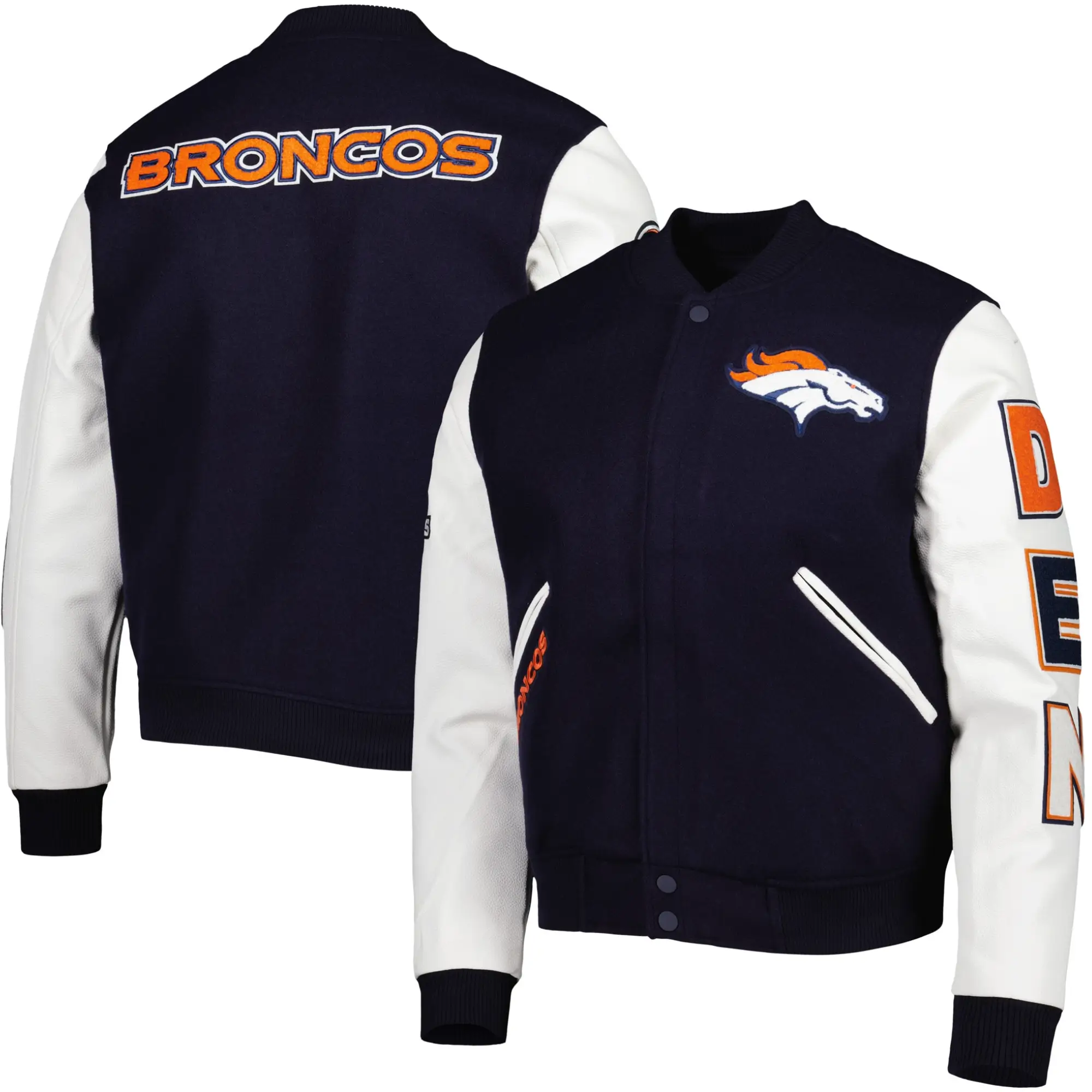 Denver Broncos Wool & Leather Varsity Jacket Navy & White