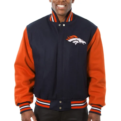 Denver Broncos Wool Varsity Jacket Navy & Orange