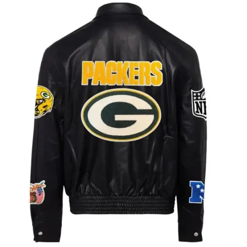 Green Bay Packers Black Leather Varsity Jacket