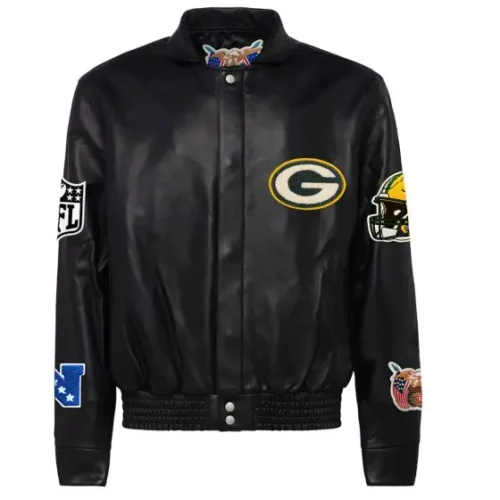 Green Bay Packers Black Leather Varsity Jacket