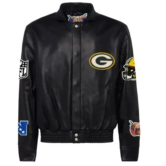Green Bay Packers Black Leather Varsity Jacket