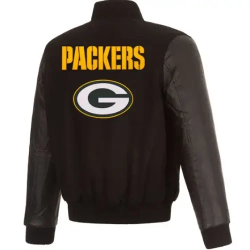 Green Bay Packers Black Wool & Leather Varsity Jacket