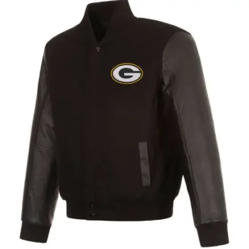 Green Bay Packers Black Wool & Leather Varsity Jacket
