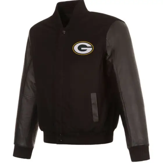 Green Bay Packers Black Wool & Leather Varsity Jacket
