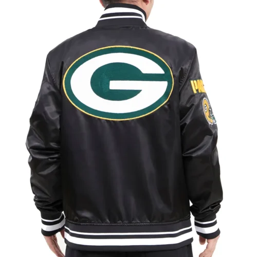 Green Bay Packers Classic Rib Satin Black Varsity Jacket