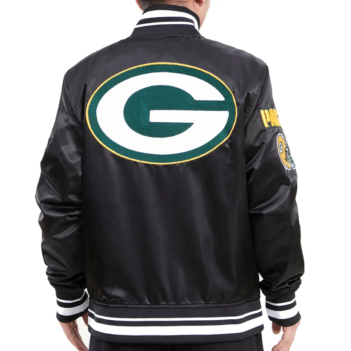 Green Bay Packers Classic Rib Satin Black Varsity Jacket