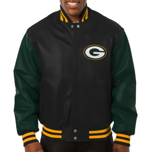 Green Bay Packers Leather Varsity Jacket Black & Green