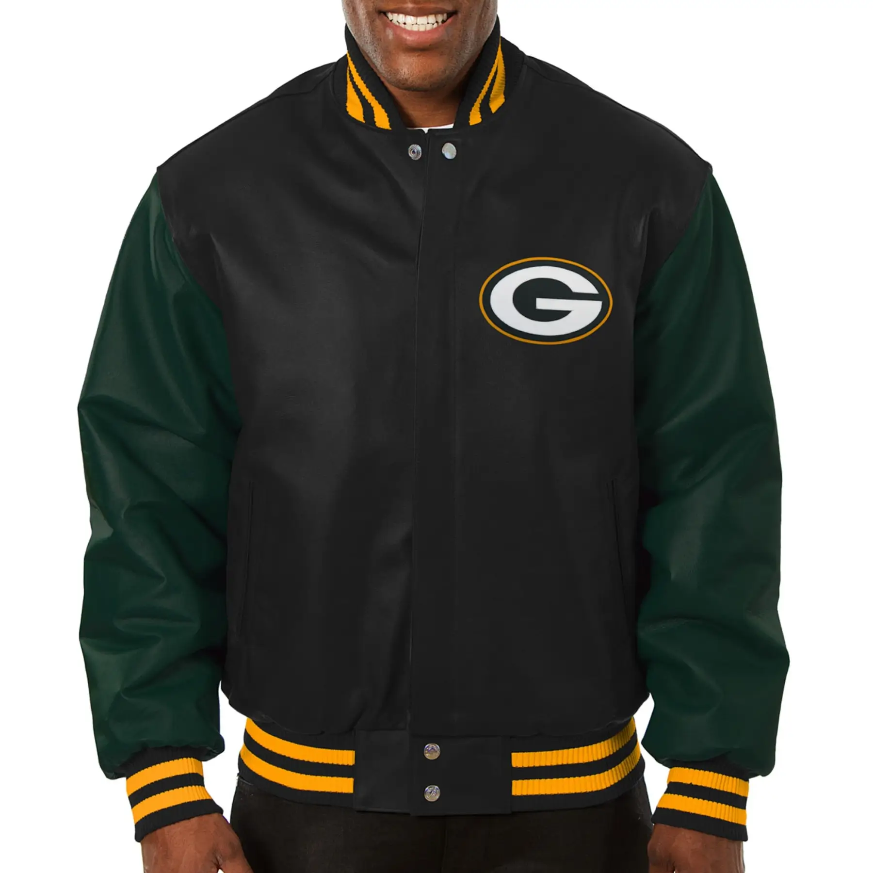 Green Bay Packers Leather Varsity Jacket Black & Green