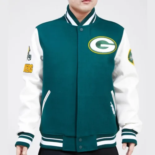 Green Bay Packers Letterman Wool & Leather Varsity Jacket