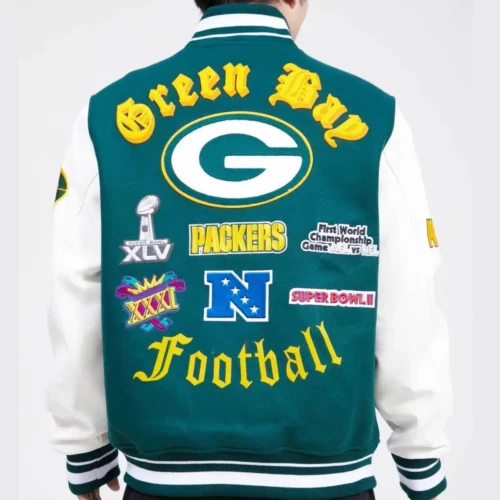 Green Bay Packers Letterman Wool & Leather Varsity Jacket