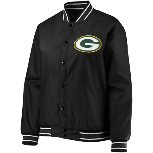 Green Bay Packers Satin Black Varsity Jacket