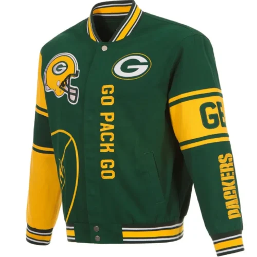 Green Bay Packers Satin Varsity Jacket Green & Yellow