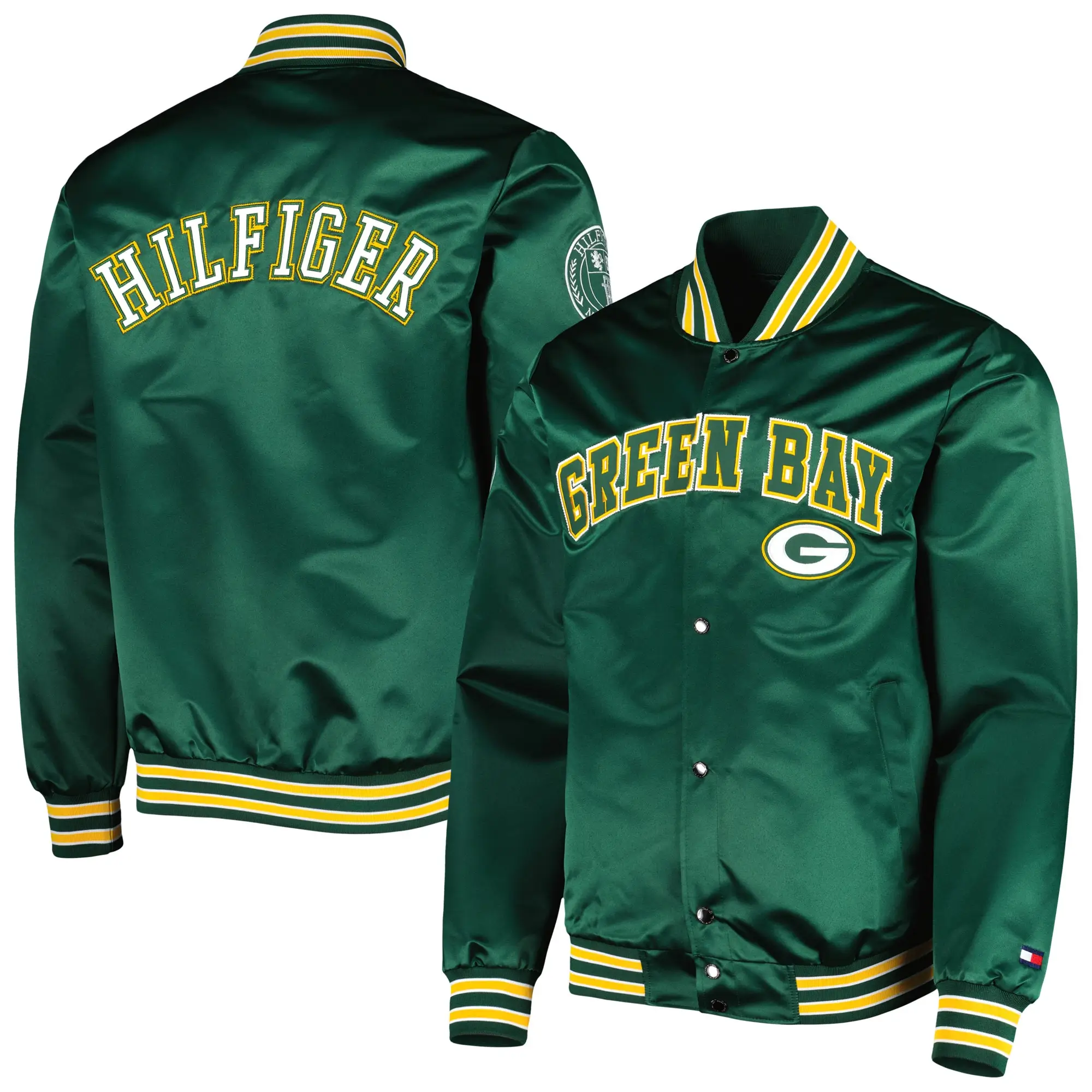 Green Bay Packers Tommy Hilfiger Satin Varsity Jacket Green