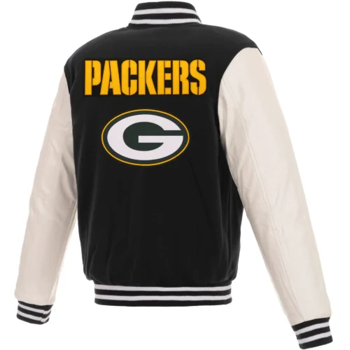 Green Bay Packers Wool & Leather Varsity Jacket Black & Cream