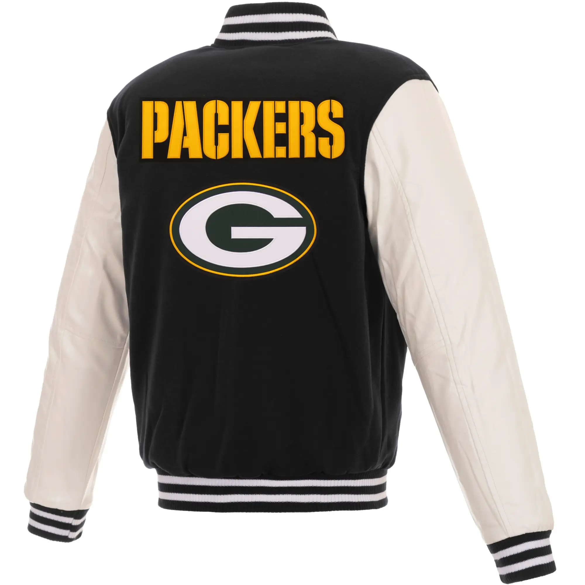 Green Bay Packers Wool & Leather Varsity Jacket Black & Cream