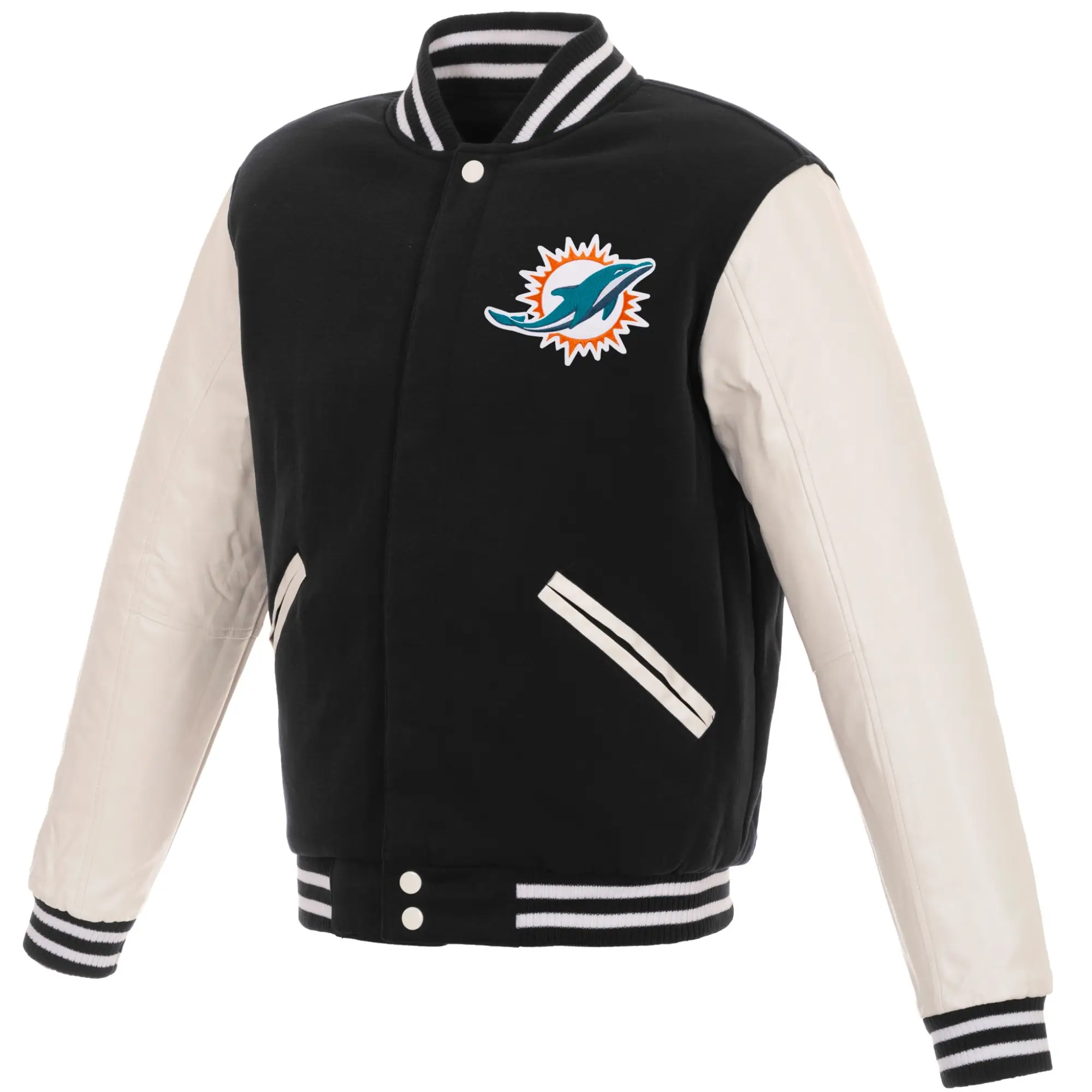 Miami Dolphins Classic Rib Wool & Leather Varsity Jacket Black & White