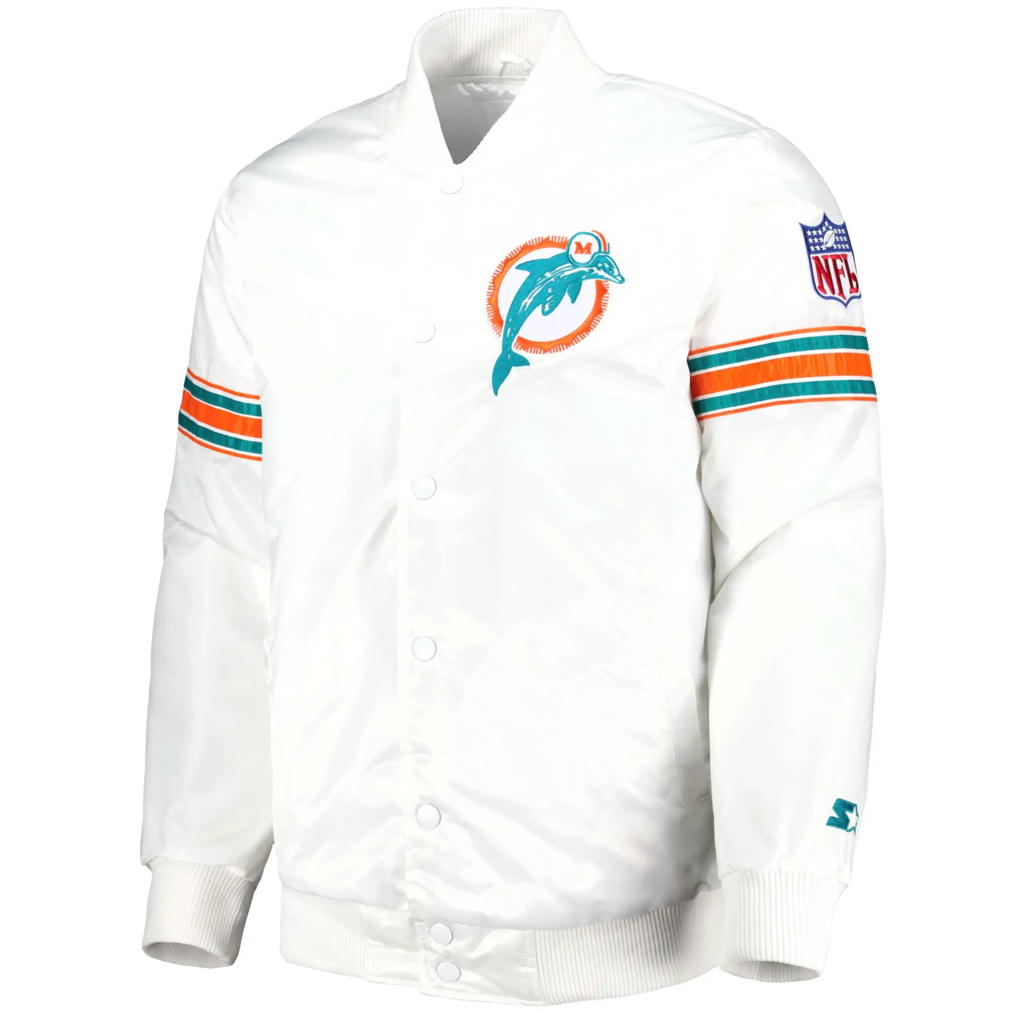 Miami Dolphins Classic Vintage Satin Varsity White Jacket