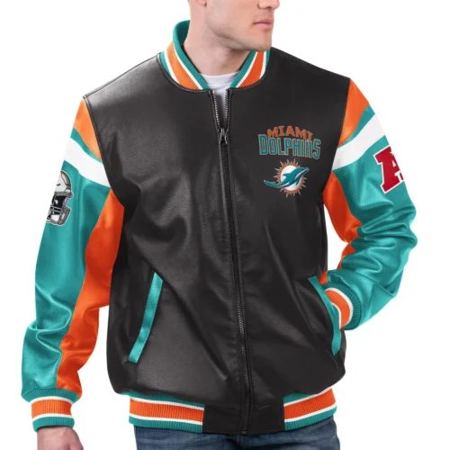 Miami Dolphins G-III Sports by Carl Banks Leather Varsity Jacket
