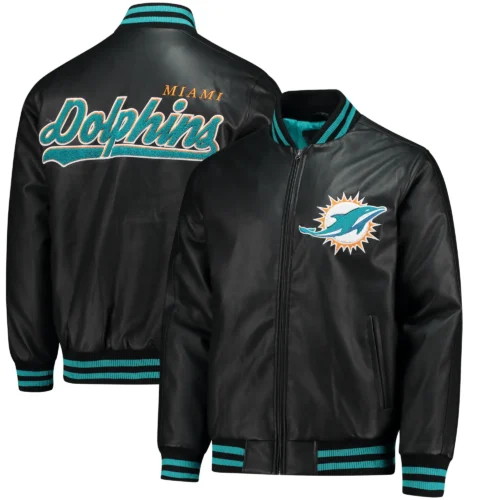 Miami Dolphins G-III Sports by Carl Banks Stiff Arm Leather Varsity Jacket