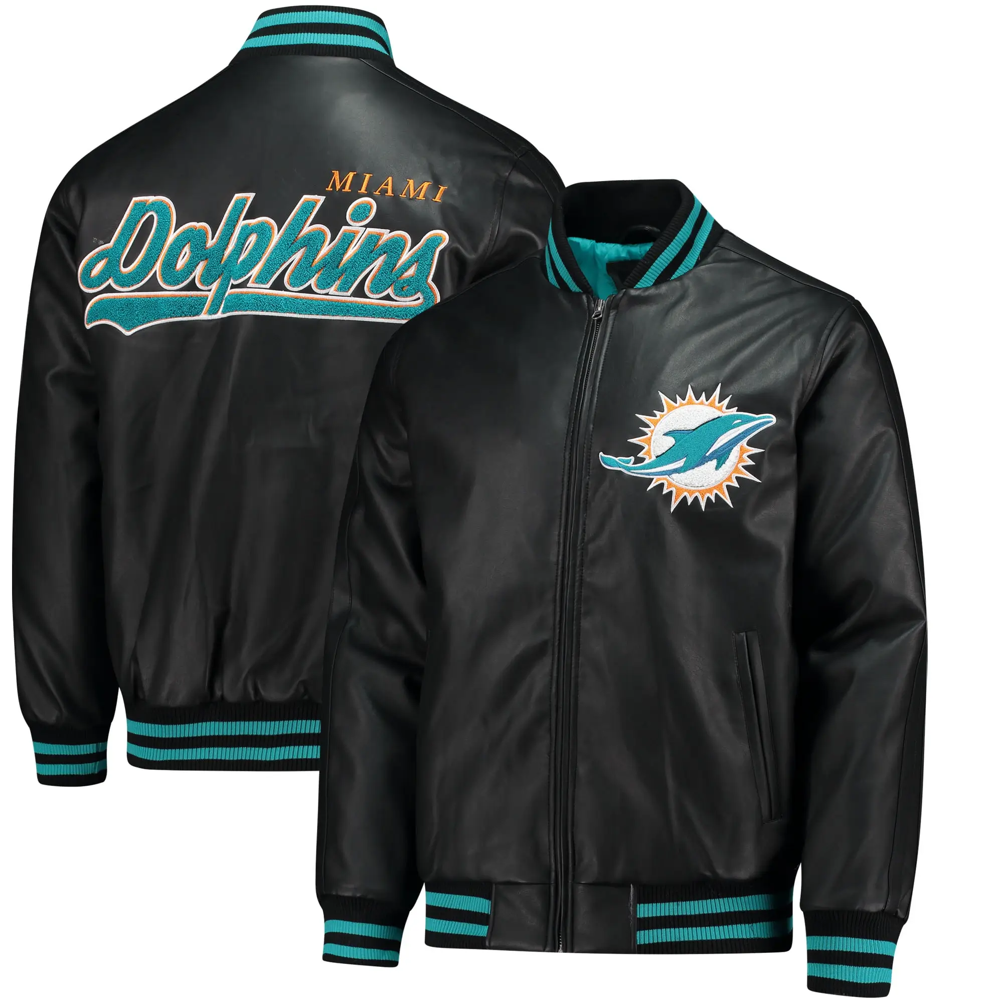 Miami Dolphins G-III Sports by Carl Banks Stiff Arm Leather Varsity Jacket
