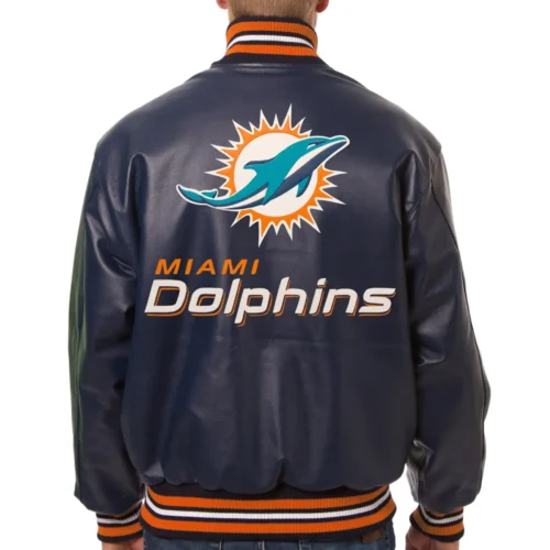 Miami Dolphins Navy Leather Varsity Jacket