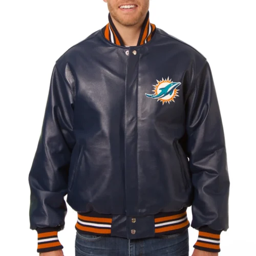Miami Dolphins Navy Leather Varsity Jacket