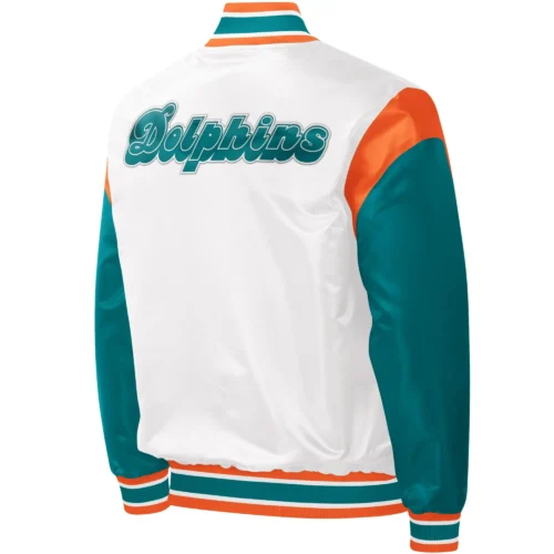 Miami Dolphins Starter Satin White Varsity Jacket