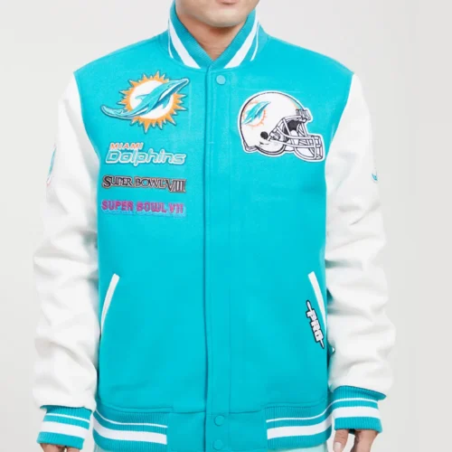 Miami Dolphins Team Players Wool & Leather Varsity Jacket