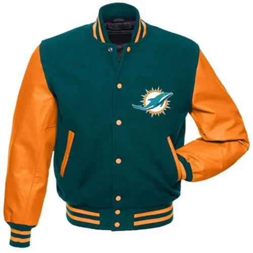 Miami Dolphins Wool & Leather Varsity Green & Orange