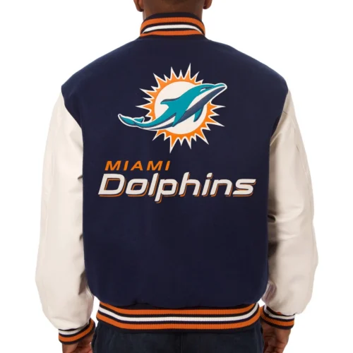 Miami Dolphins Wool & Leather Varsity Jacket Navy & White