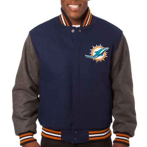 Miami Dolphins Wool Varsity Jacket Navy & Grey