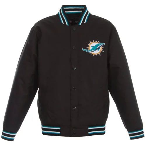 Miami Dolphins football Team Players Satin Black Varsity Jacket
