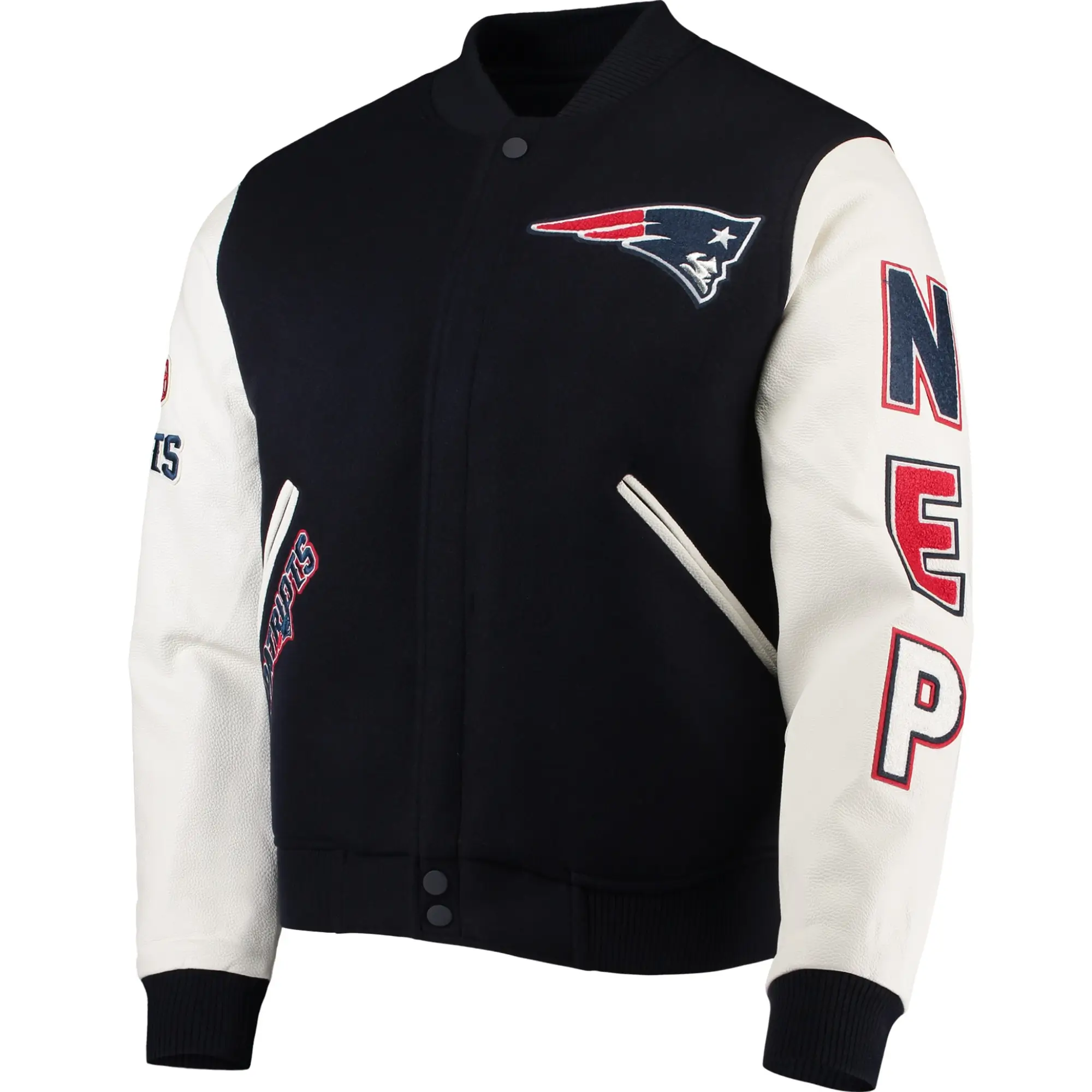 New England Patriots Classic Rib Wool & Leather Varsity Jacket