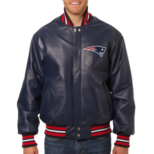 New England Patriots Leather Varsity Navy Jacket