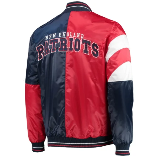 New England Patriots Satin Varsity Jacket Navy & Red
