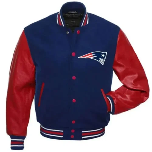 New England Patriots Wool & Leather Varsity Jacket Blue & Red