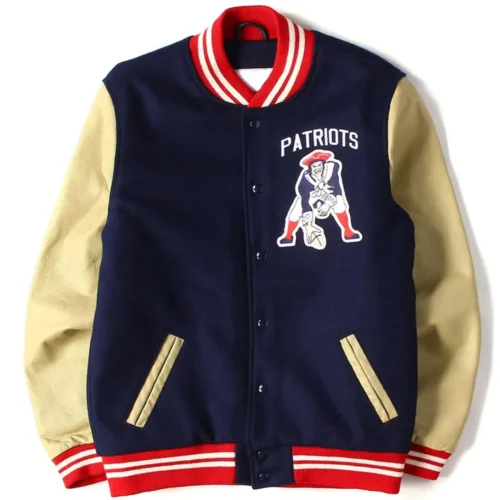 New England Patriots Wool & Leather Varsity Jacket Navy & Golden
