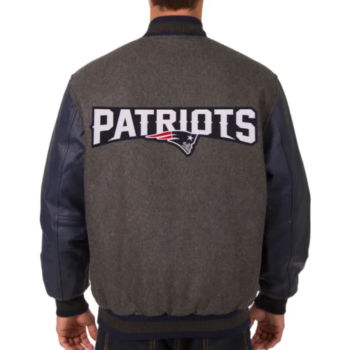 New England Patriots Wool & Leather Varsity Jacket charcoal & Navy