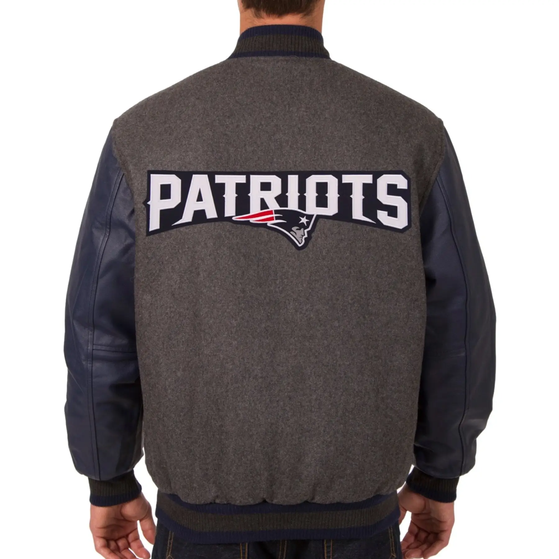New England Patriots Wool & Leather Varsity Jacket charcoal & Navy