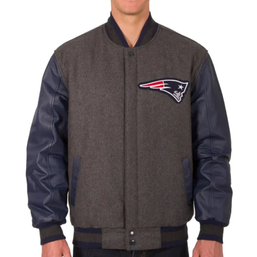 New England Patriots Wool & Leather Varsity Jacket charcoal & Navy