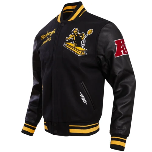 Pittsburgh Steelers Black Wool & Leather Varsity Jacket