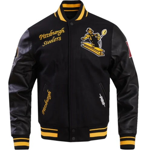 Pittsburgh Steelers Black Wool & Leather Varsity Jacket