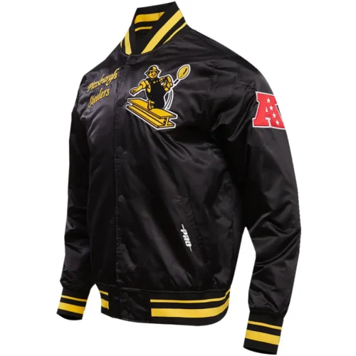 Pittsburgh Steelers Classic Rib Satin Varsity Black Jacket