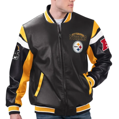 Pittsburgh Steelers G-III Sports by Carl Banks Black Leather Varsity Jacket