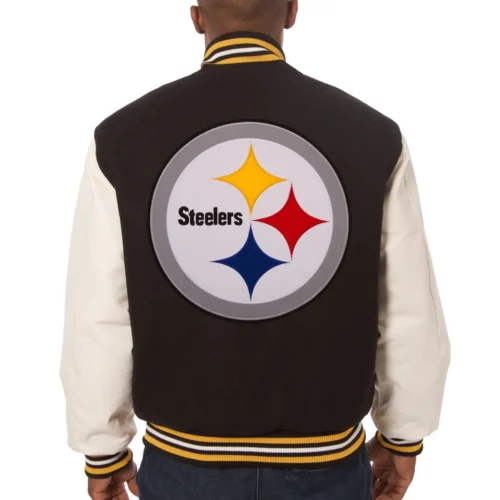 Pittsburgh Steelers & Leather Varsity Jacket Brown & White