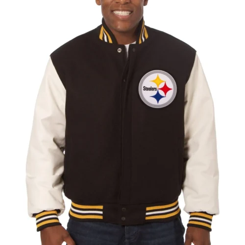 Pittsburgh Steelers & Leather Varsity Jacket Brown & White