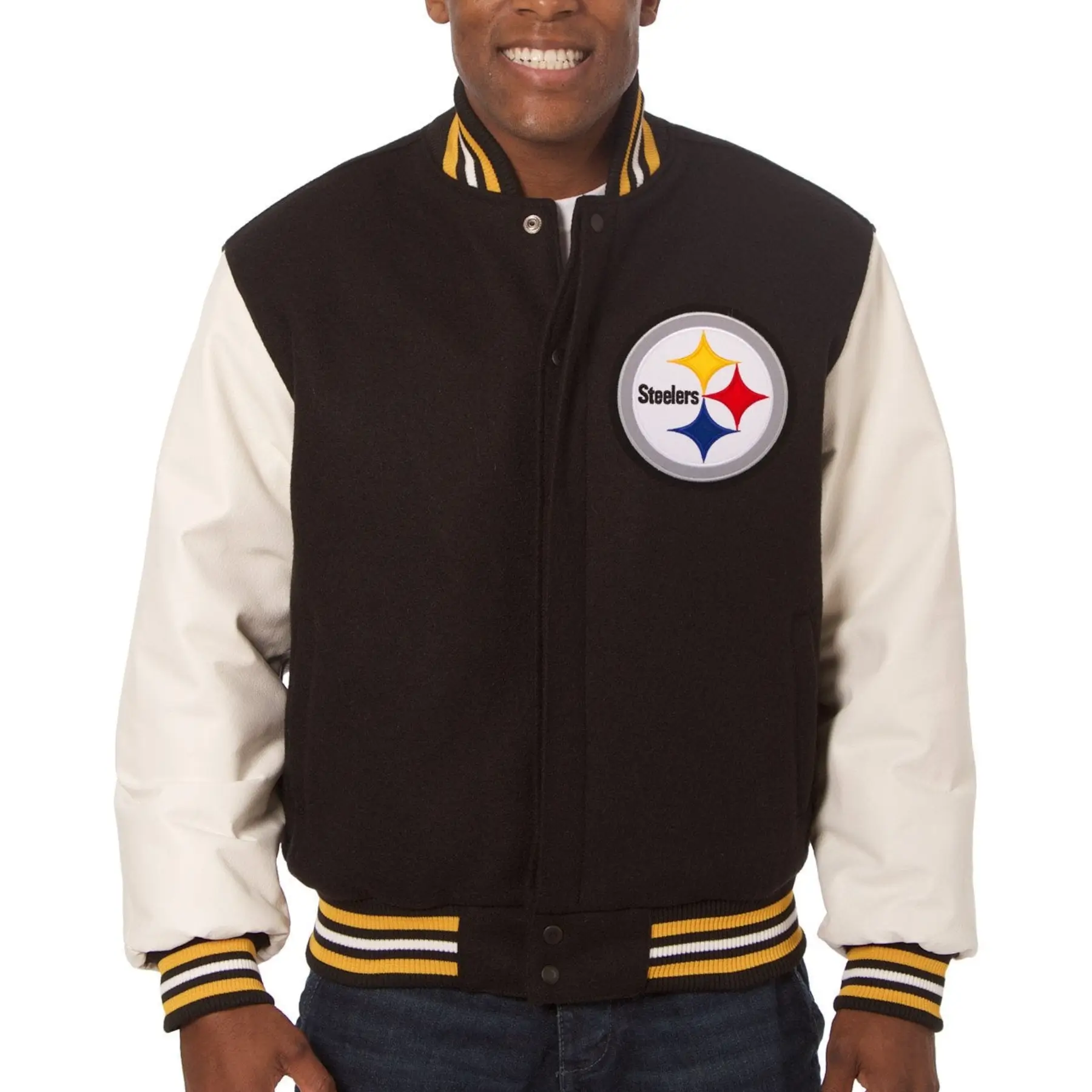 Pittsburgh Steelers & Leather Varsity Jacket Brown & White