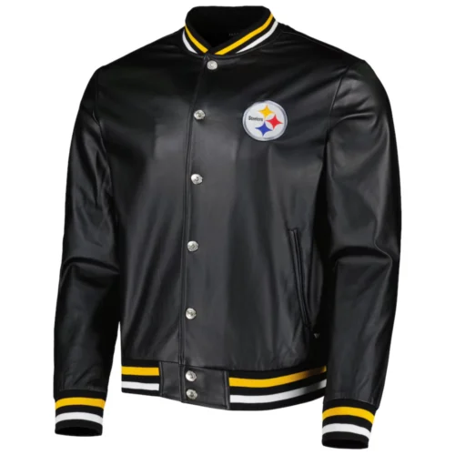 Pittsburgh Steelers Metallic Bomber Full-Snap Red Leather Jacket