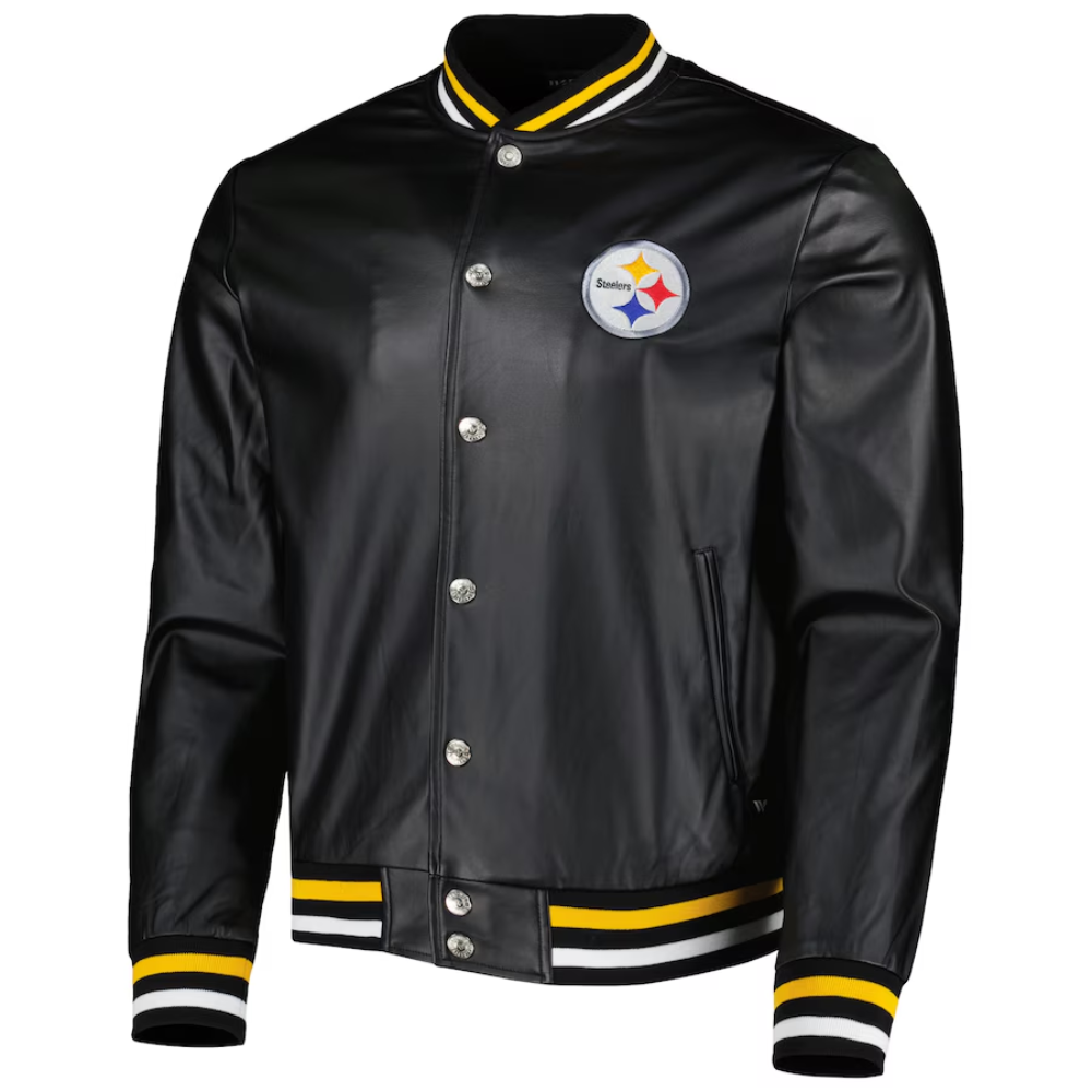 Pittsburgh Steelers Metallic Bomber Full-Snap Red Leather Jacket