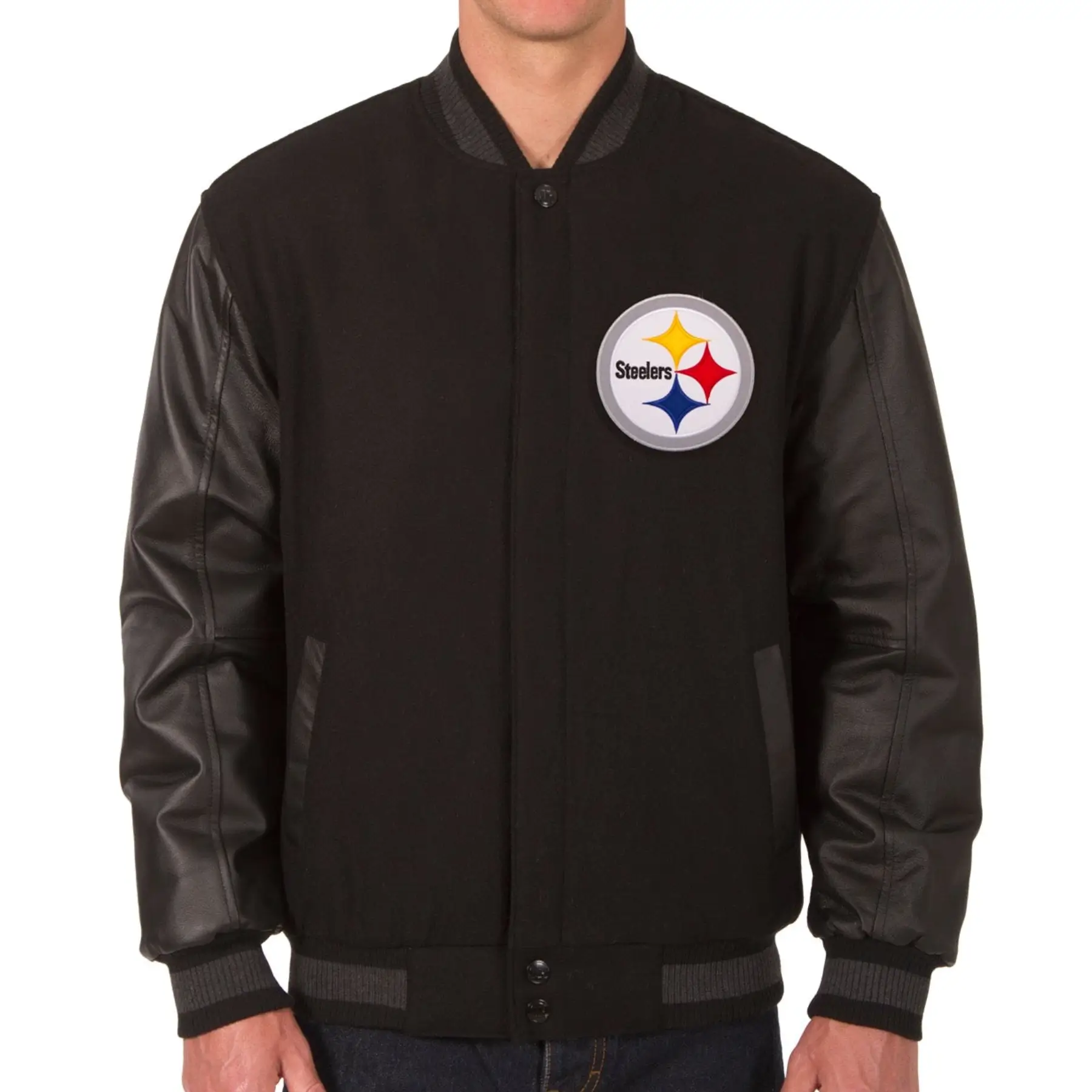 Pittsburgh Steelers Wool & Leather Black Varsity Jacket